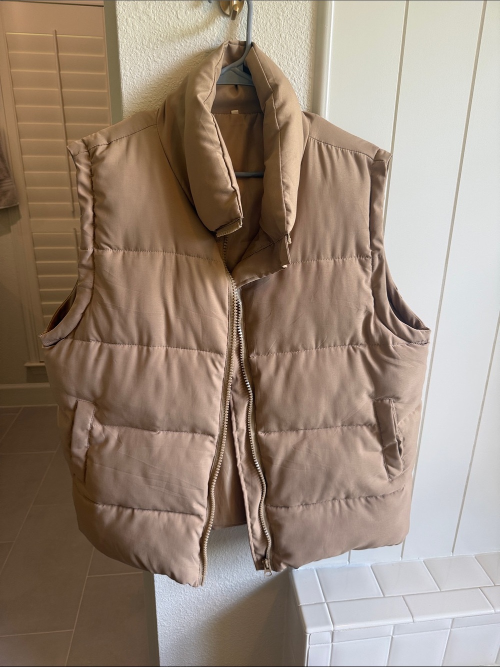 Quilted Puffer Vest in Tan